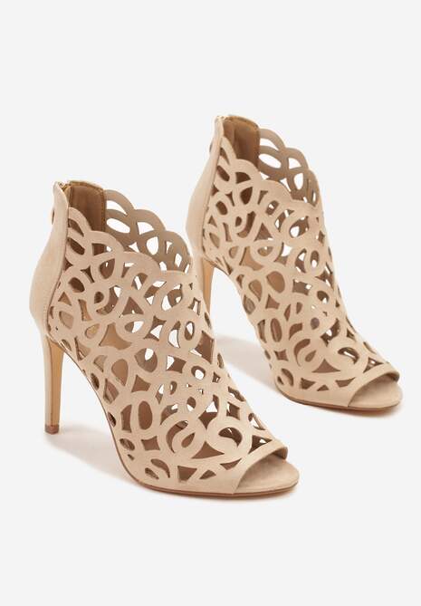 Beżowe Sandały Botki Vices na Szpilce z Ażurową Cholewką Natilora