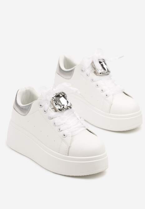 Biało-Srebrne Sneakersy z Cyrkoniami Vivioriana