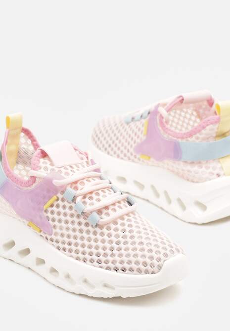 Różowe Buty Sportowe Sneakersy Siateczkowe na Tłoczonej Platformie Lurilia