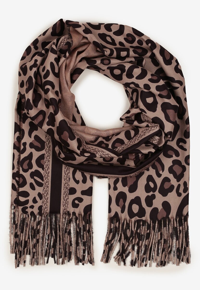 Ciemnobeżowy Szalik z Wiskozy z Frędzlami Sialion