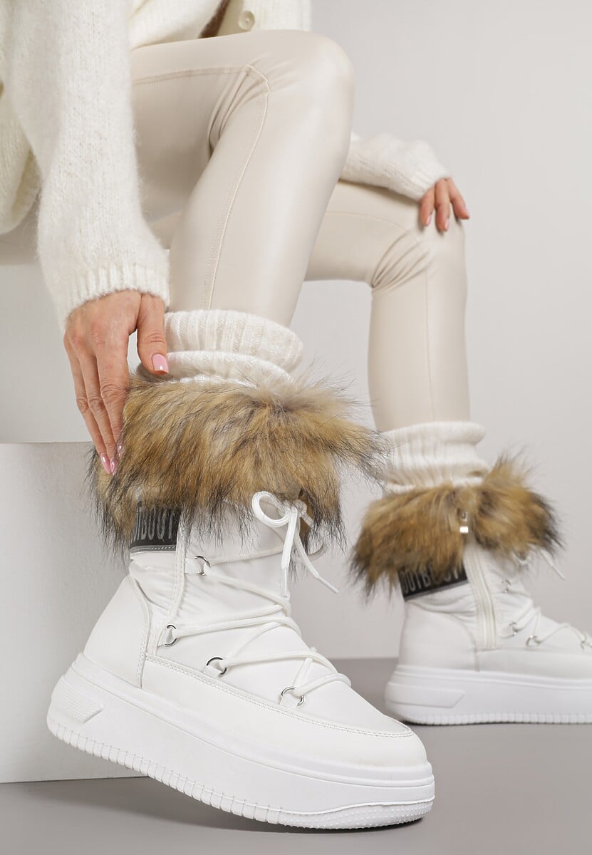Białe Śniegowce na Grubej Podeszwie z Futerkiem Uplift