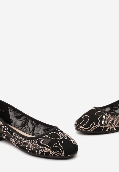 Czarne Balerinki z Przeszyciami Ozdobione Cekinami Vellamira