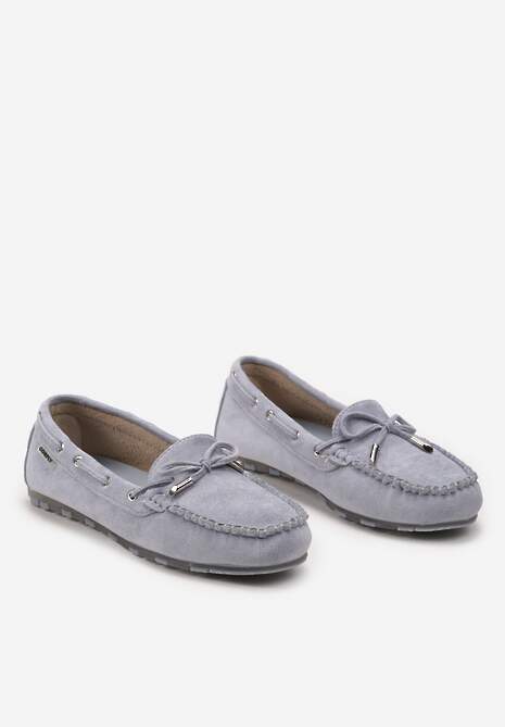 Jasnoniebieskie Mokasyny Ozdobione Wiązaniami i Kokardką na Froncie Cimella