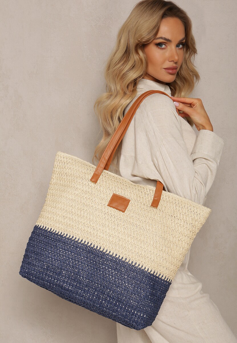 Różowo-Beżowa Duża Torebka Jednokomorowa na Suwak o Plecionym Fasonie Kastra