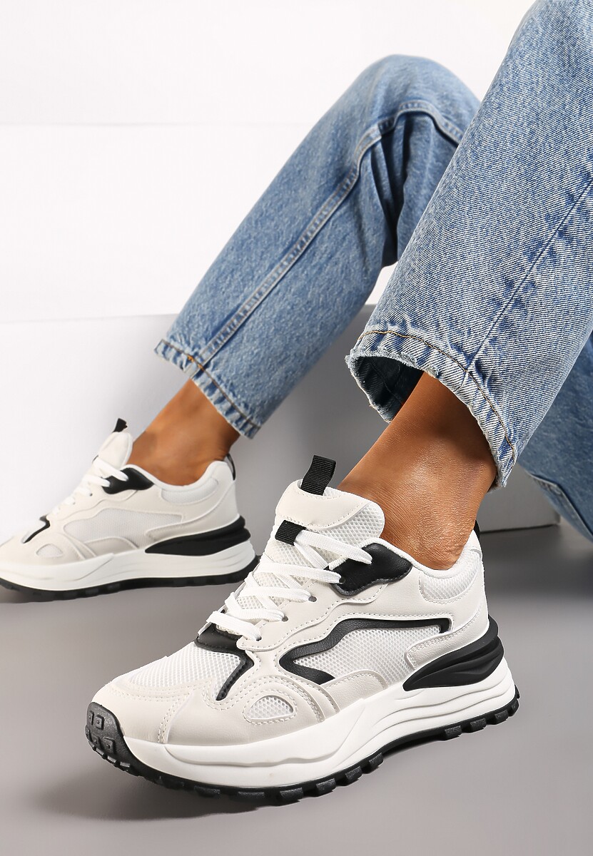 Beżowo-Różowo Sneakersy na Niskiej Platformie z Siateczką z Ozdobnymi Wstawkami Lelphine