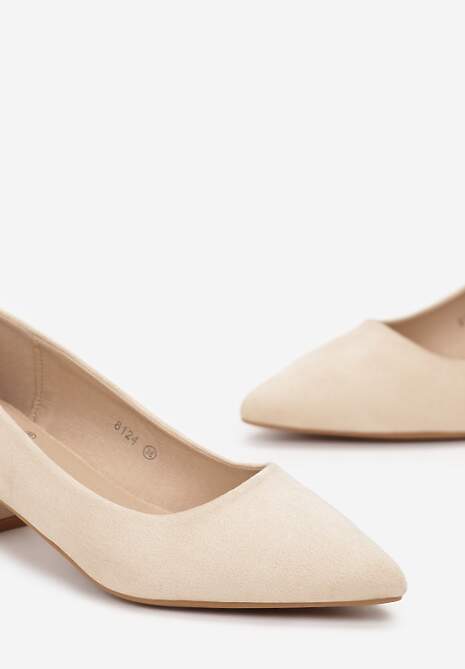 Beżowe Czółenka z Imitacji Zamszu na Niskim Słupku Rahal