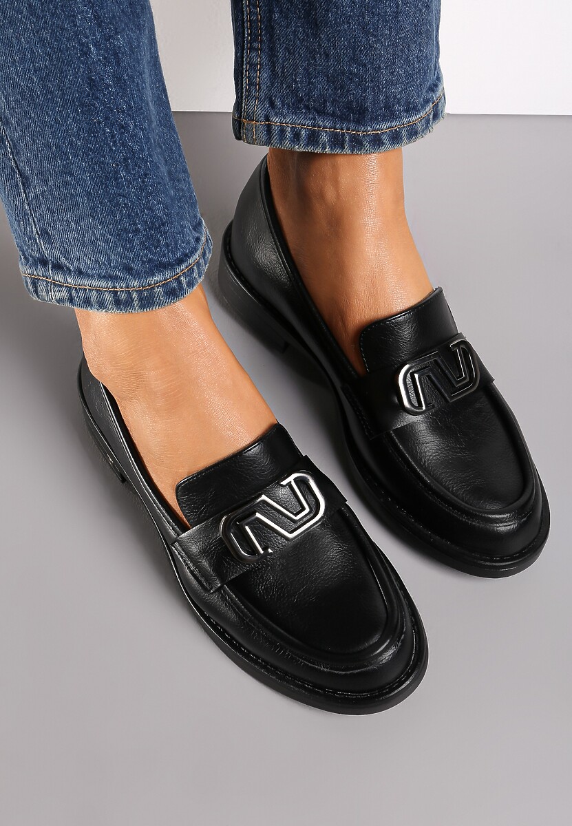 Czarne Mokasyny z Klamerką i Wkładką ze Skóry Naturalnej Zephysa