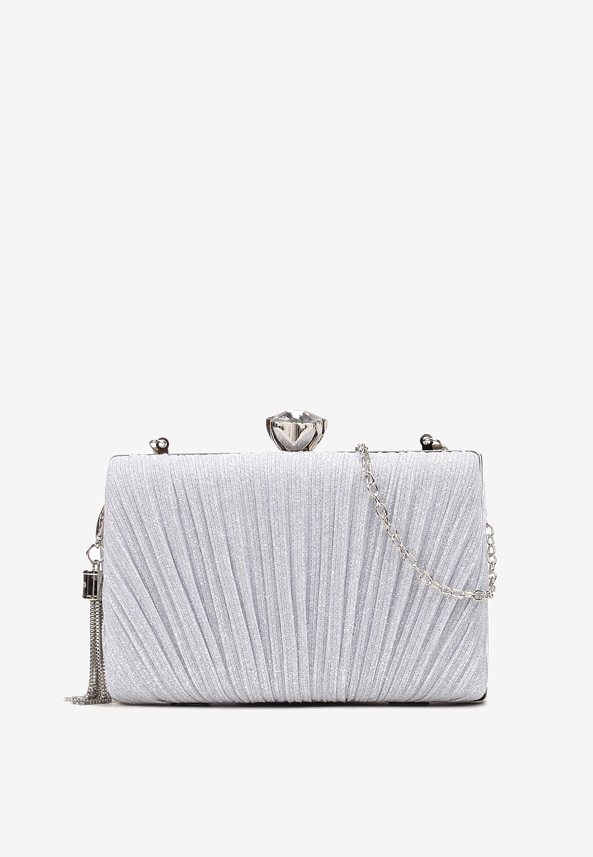 Czarna Wieczorowa Torebka Brokatowa z Odpinanym Łańcuszkiem Curtose