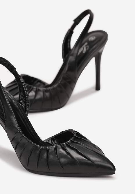Czarne Sandały na Szpilce z Elastycznym Paskiem Graylyn