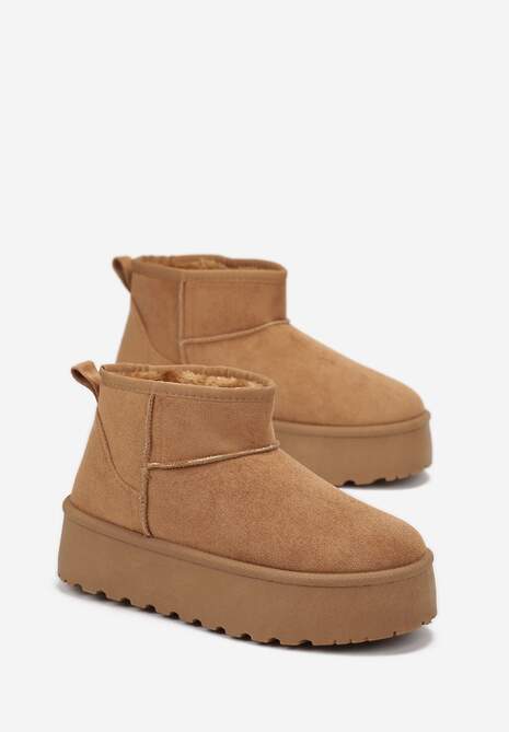 Brązowe Krótkie Śniegowce na Grubej Podeszwie Aranwen