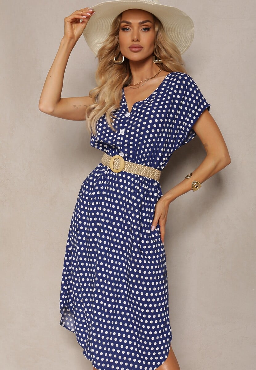 Różowa Sukienka z Bawełny o Rozkloszowanym Kroju z Gumką w Talii Emilla