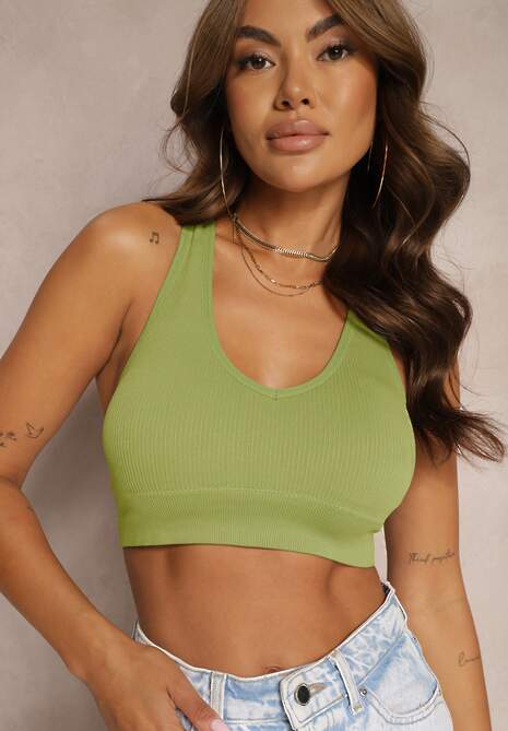 Zielony Prążkowany Top Sportowy Perseone