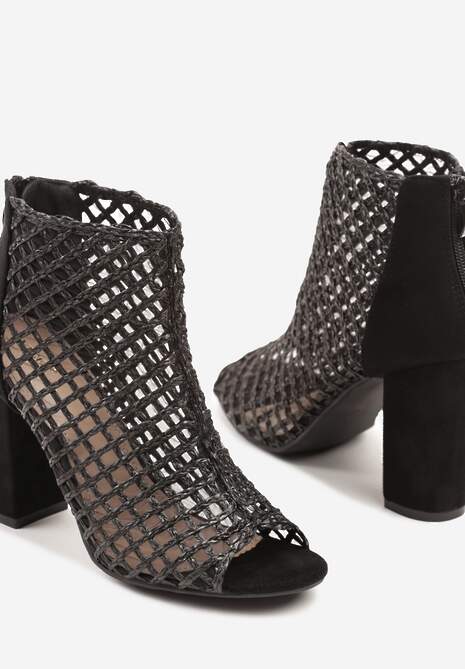 Czarne Siateczkowe Botki Vices na Słupku Sovhira