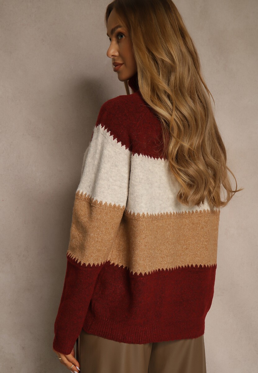 Bordowy Oversizowy Golf z Dodatkiem Kaszmiru w Szerokie Paski Nemeana