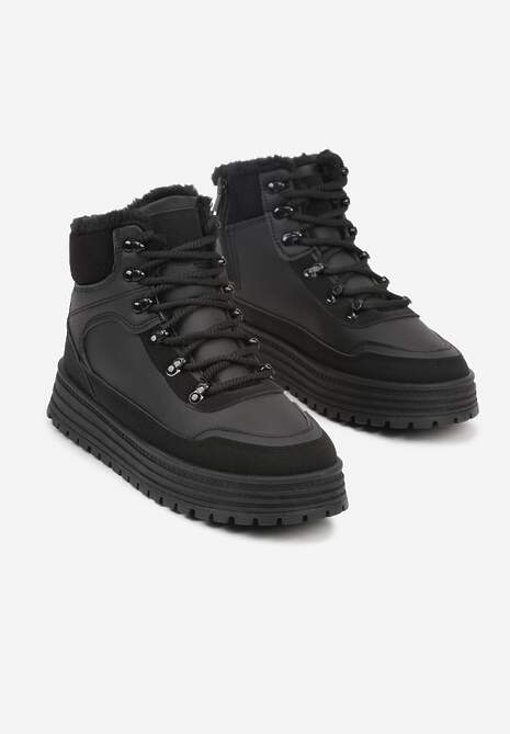 Czarne Sneakersy w Stylu Traperów na Platformie Ewedora