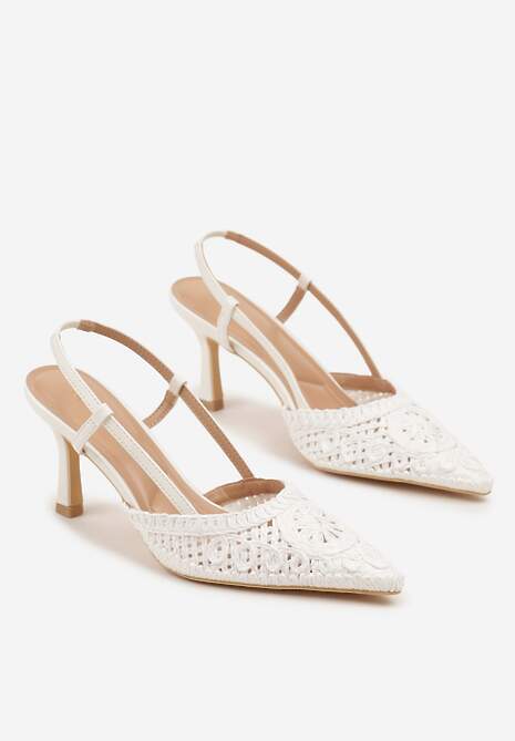 Białe Ażurowe Sandały Vices na Szpilce Typu Slingback Erathiela