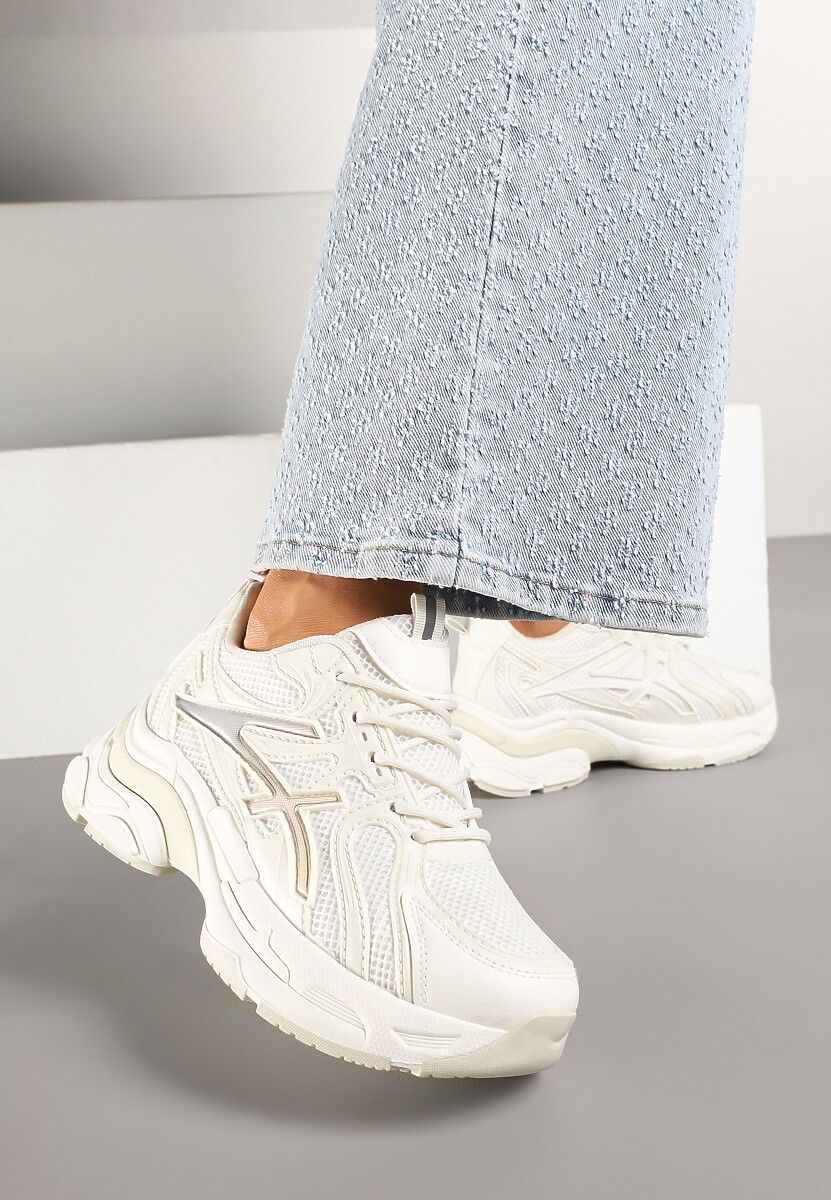 Beżowe Sneakersy na Platformie z Geometrycznym Wzorem Farissa