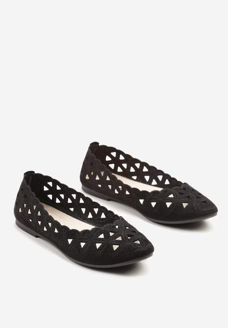 Czarne Balerinki Vices z Ażurowymi Wycięciami Naneria