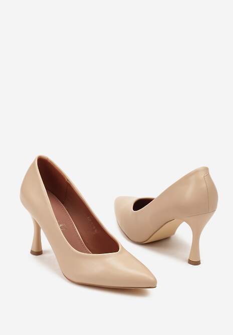 Beżowe Szpilki Vices na Klepsydrowym Obcasie ze Skórzaną Wkładką Muzite