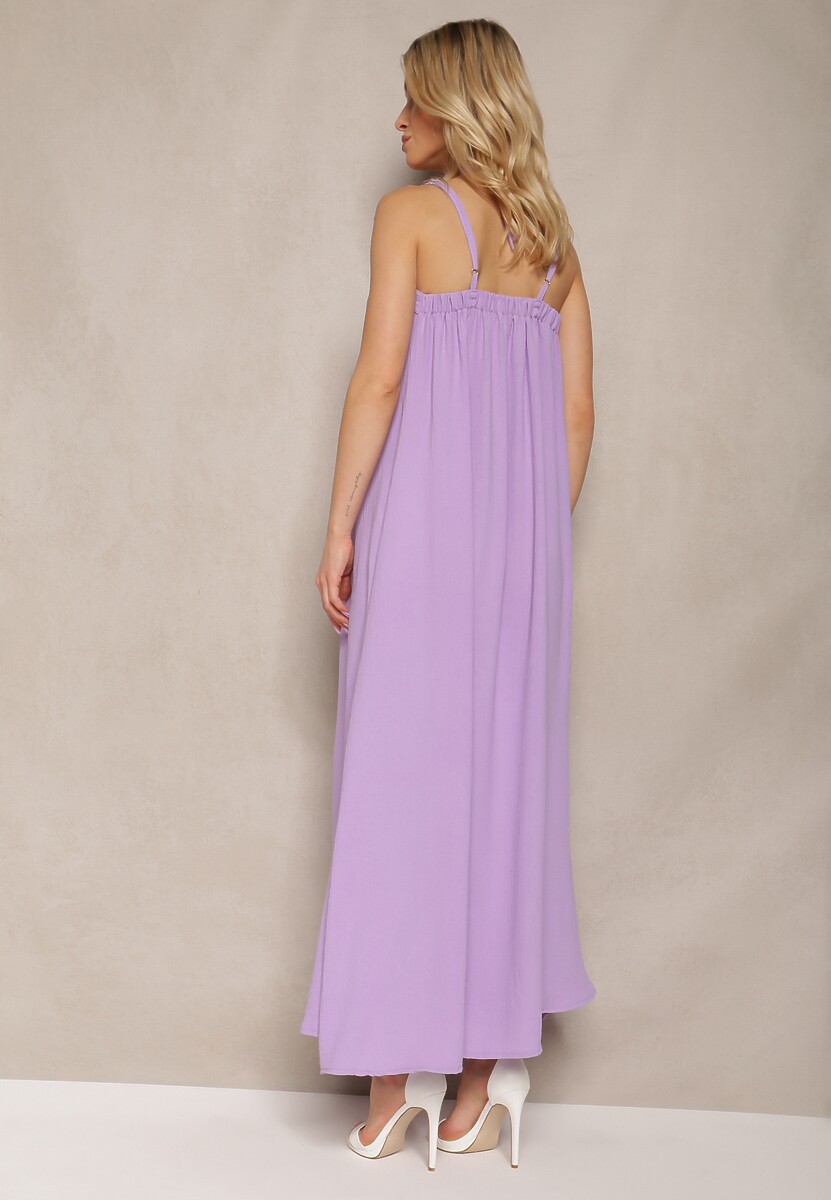 Fioletowa Sukienka z Regulowanymi Ramiączkami i Wiązaniem przy Szyi Qloenma