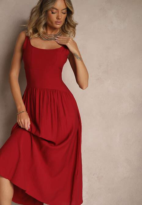 Bordowa Rozkloszowana Sukienka z Wiskozy Milunisa