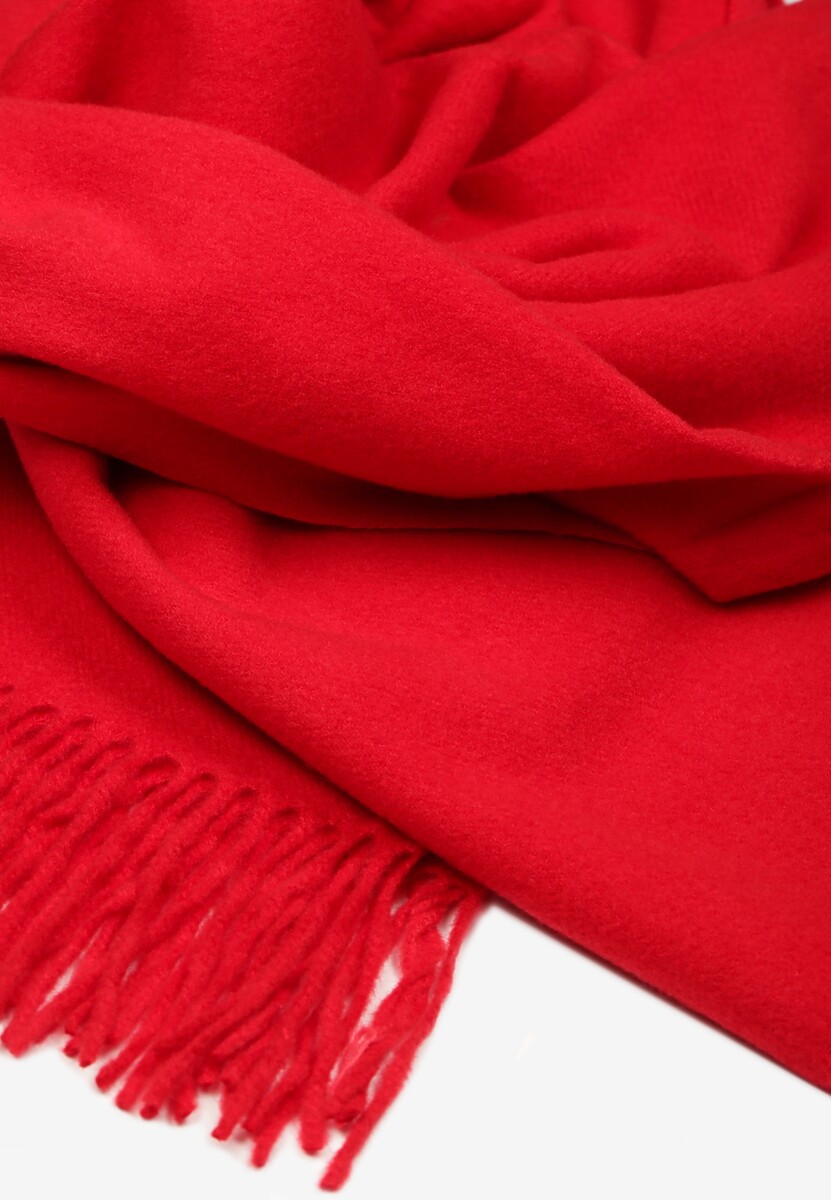 Czerwony Szalik Wykończony Frędzlami z Tkaniny Valleria