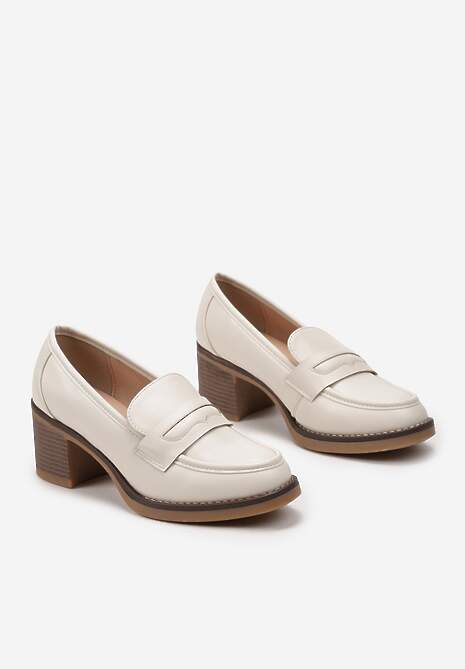 Beżowe Półbuty na Obcasie Stylizowanym na Drewniany Myrella