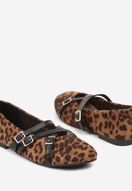 Panterkowe Balerinki Vices Mary Jane z Wkładką ze Skóry Naturalnej Rilomia