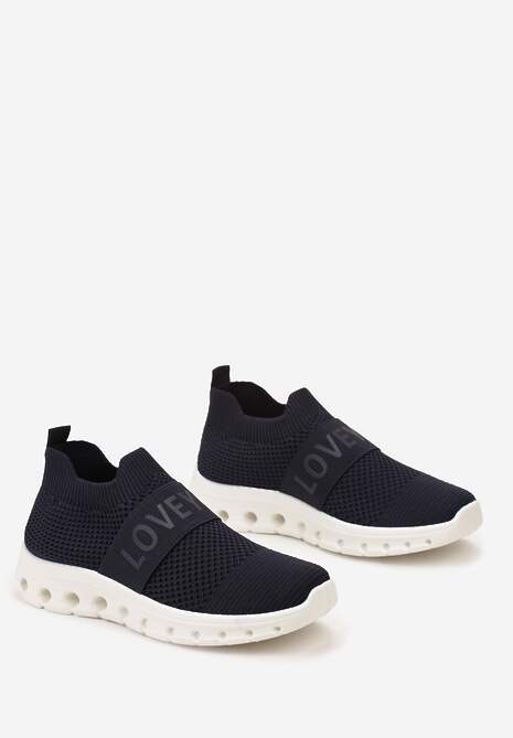 Granatowe Buty Sportowe z Napisem LOVE i Elastyczną Cholewką Alaissa