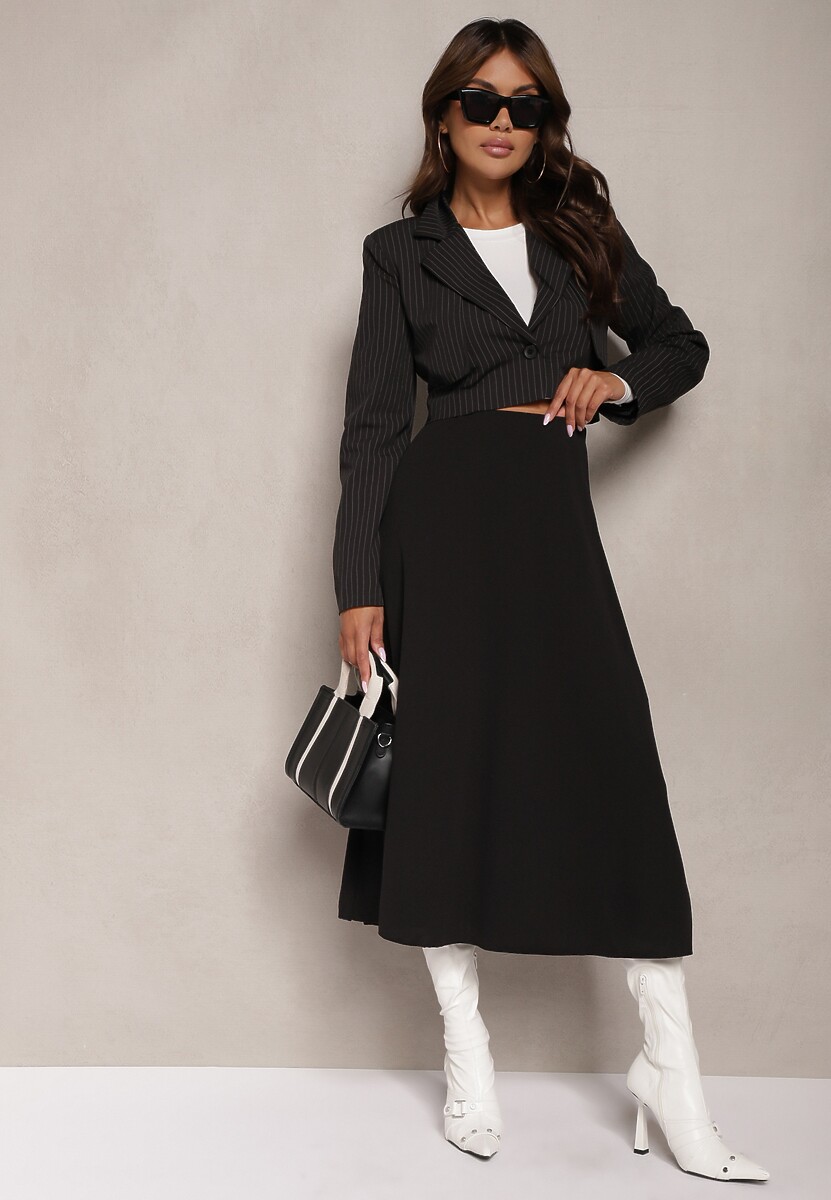 Ciemnobrązowa Midi Spódnica Rozkloszowana o Klasycznym Fasonie Namettia