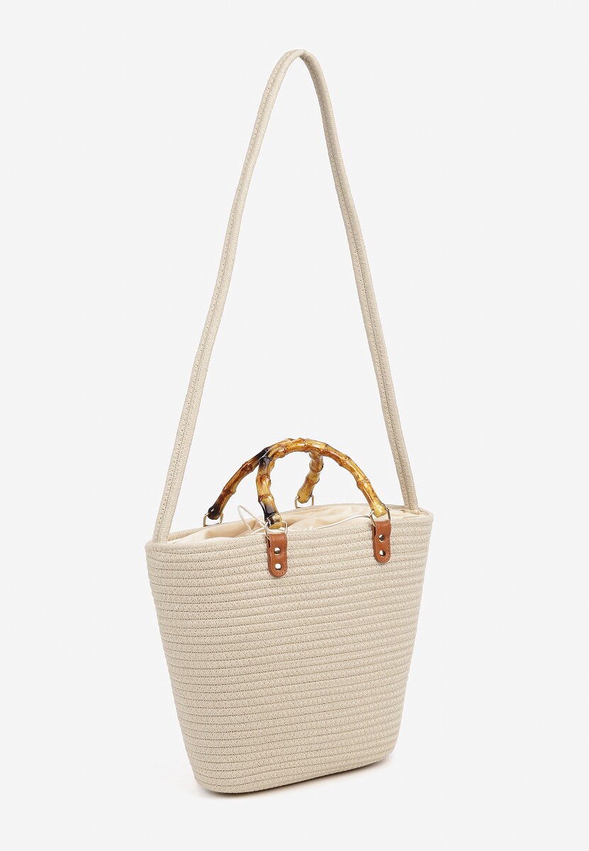 Beżowa Torebka Szydełkowa Ozdobiona Rączką Reveanice