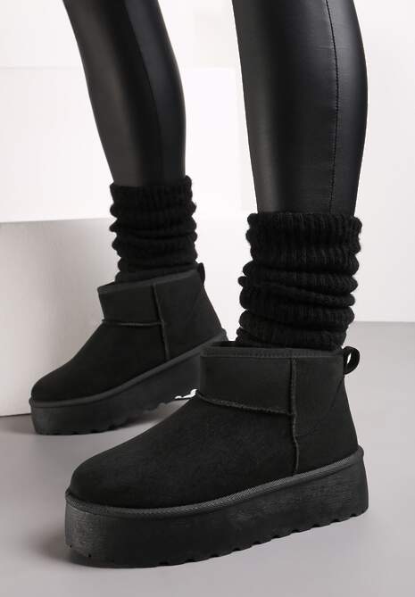 Czarne Krótkie Śniegowce na Platformie Elenith