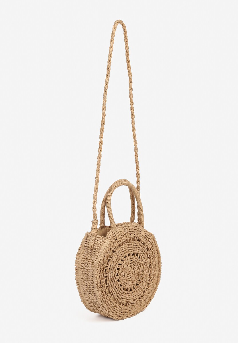 Ciemnobeżowa Torebka z Plecionki o Okrągłym Kształcie Felumea