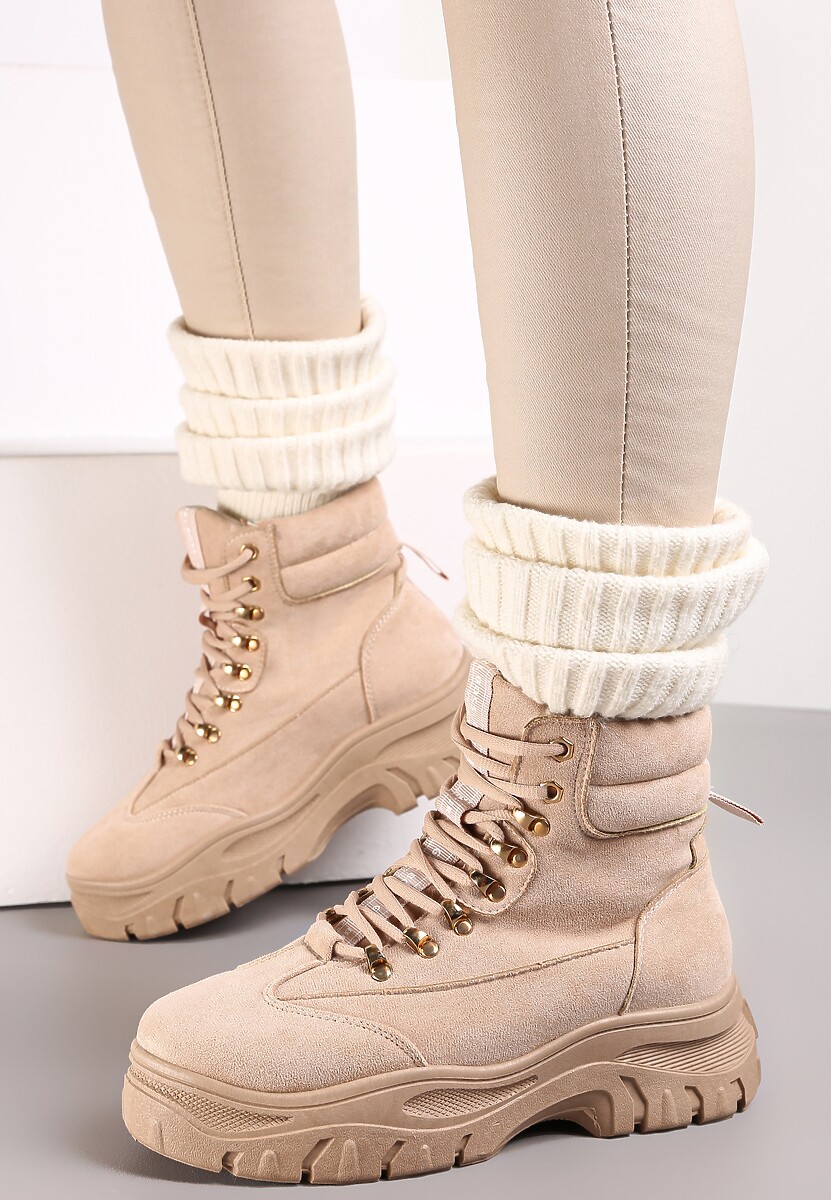 Beżowe Botki Traperki Chester