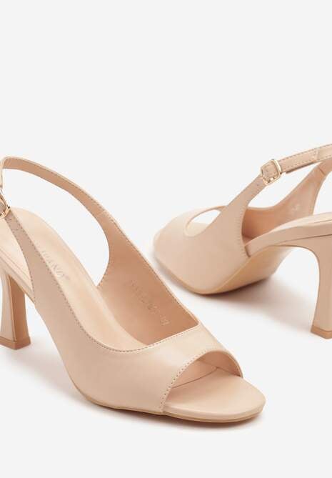 Beżowe Sandały na Szpilce Ozdobione Paskiem Podtrzymującym Piętę Palineas