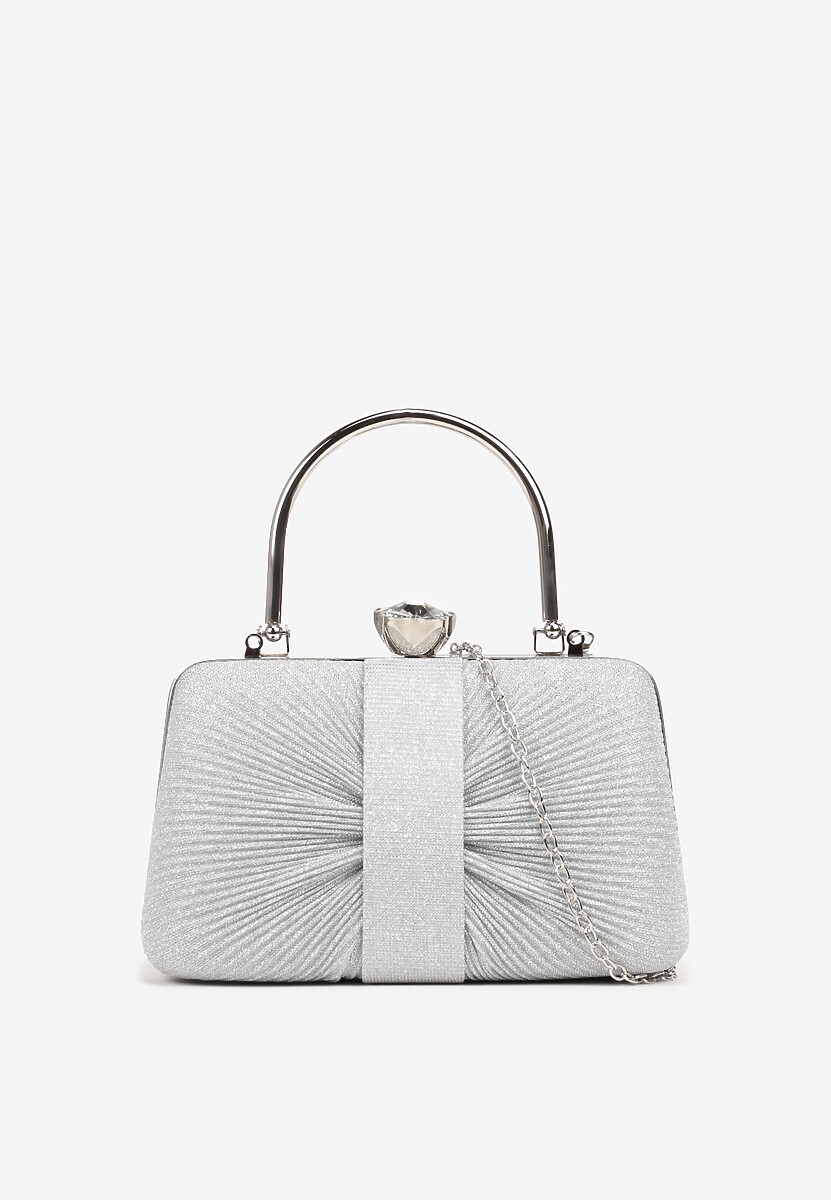 Srebrna Torebka Kopertówka z Marszczeniem i Metaliczną Nicią Lattimia
