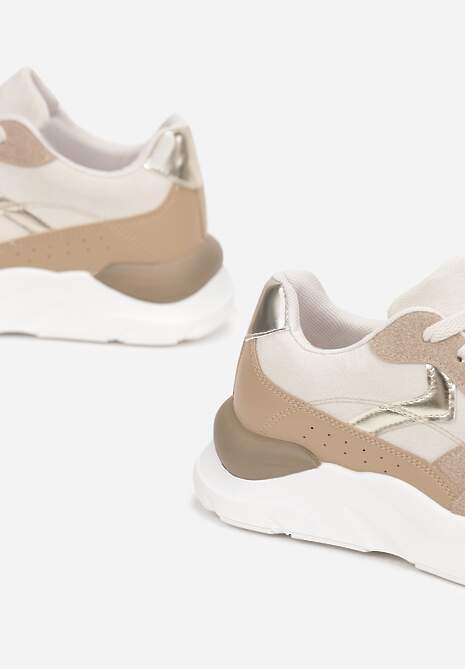 Ciemnobeżowe Sneakersy na Grubej Podeszwie z Ozdobnymi Wstawkami Alechan