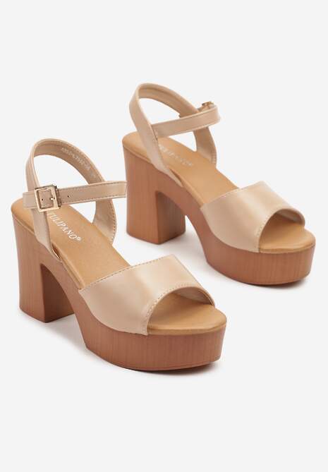Beżowe Basicowe Sandały na Słupku i Platformie Talirenti