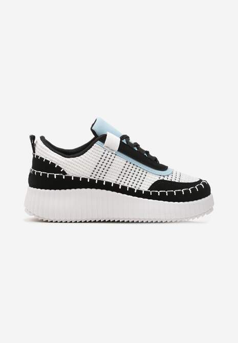 Czarne Sneakersy na Platformie Ozdobione Tweedowymi Wstawkami i Cyrkoniami Eganna