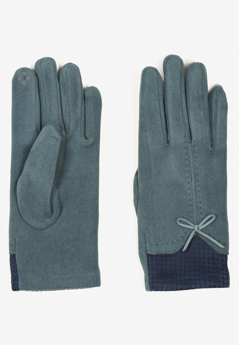 Brązowe  Rękawiczki z Bawełną Cyrkoniami i Kokardką Adelirra