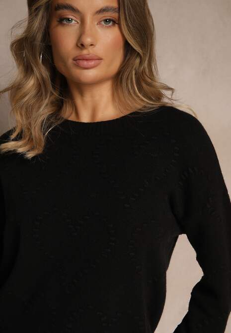 Czarny Sweter z Tłoczonymi Sercami Unareia