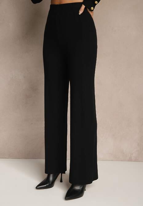 Czarny Komplet z Dzianiny z Wiskozą Kardigan i Spodnie z Gumką Badrine