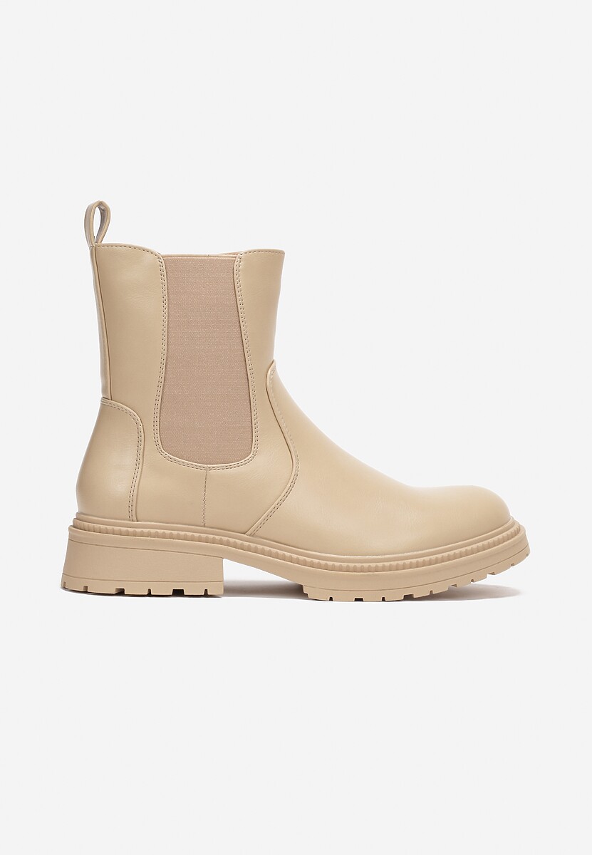 Beżowe Botki z Elastyczną Wstawką z Boku Cholewki Berwena