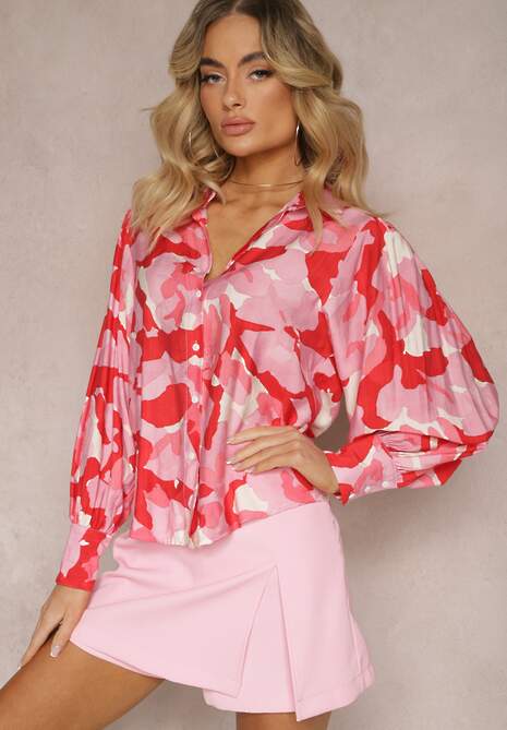 Czerwono-Różowa Koszula o Klasycznym Kroju z Zapięciem na Guziki i Długim Rękawem Fiomina