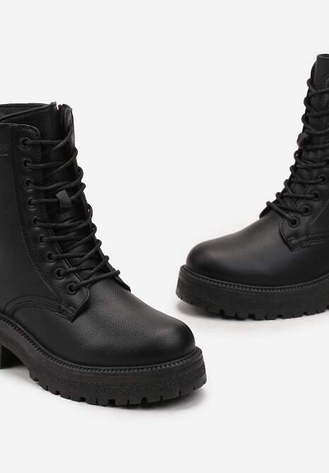 Czarne Botki Workery na Grubej Podeszwie Fashia