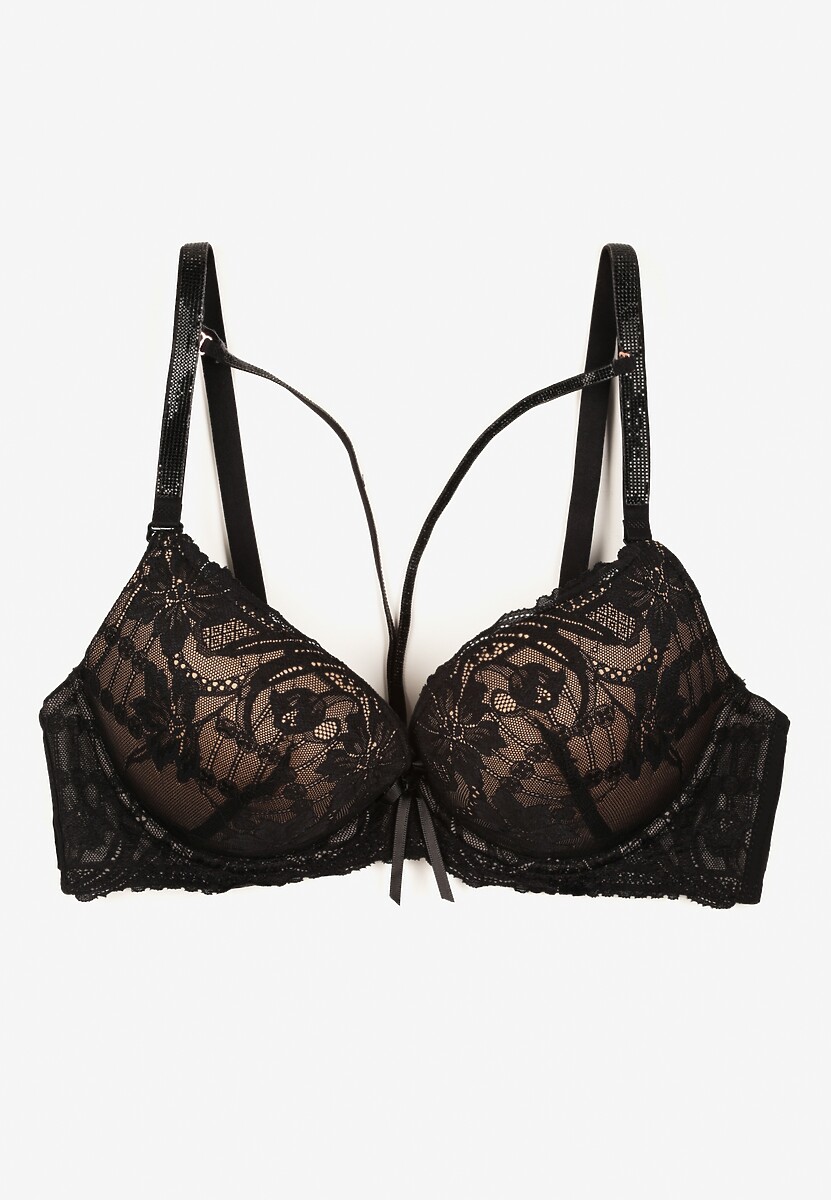 Czarno-Beżowy Koronkowy Biustonosz Ozdobiony Kokardą Falzedia