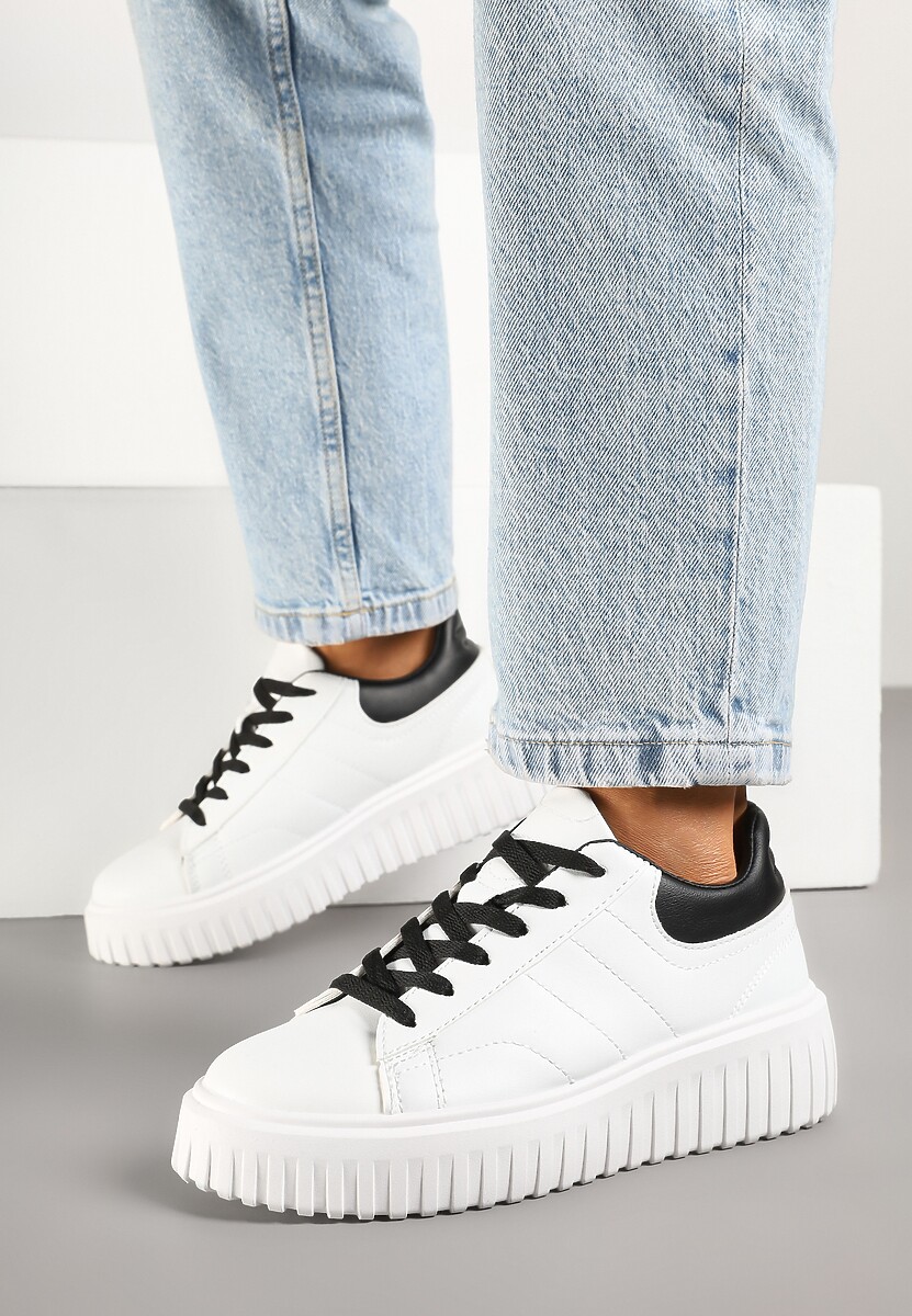 Biało-Czarne Sneakersy na Platformie Ozdobionej Tłoczonej Zdivona