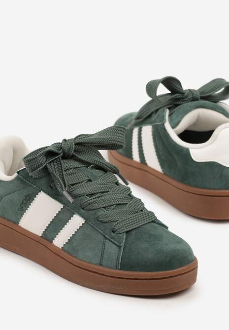 Zielono-Białe Sneakersy Typu Kultowe Tenisówki Zdobione Paskami Nevellise