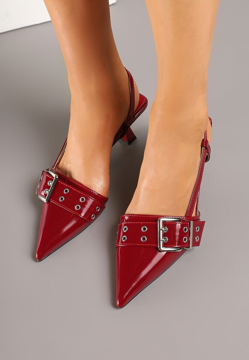 Bordowo-Czerwone Sandały na Kaczuszce z Ozdobnym Paskiem z Klamrą Jenviela