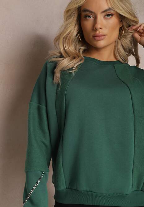 Zielona Bawełniana Bluza z Łańcuszkiem Eleutia